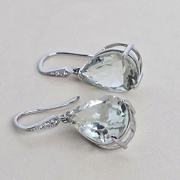 Natural Green Amethyst & Cz 925 Sterling Silver Earrings